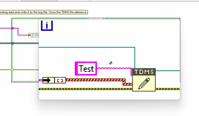 LabVIEW block diagram code with a zoomed in rectangle using Window's Magnifier