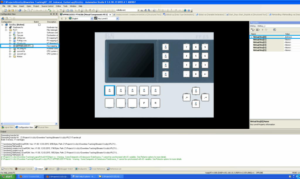 Map the physical keys for your buttons in B&R Automation Studio.