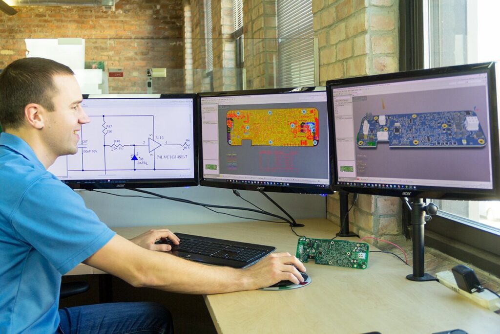 Engineers testing in DMC's Embedded Design Facility
