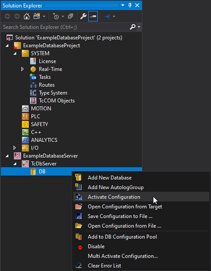Activate Database Configuration