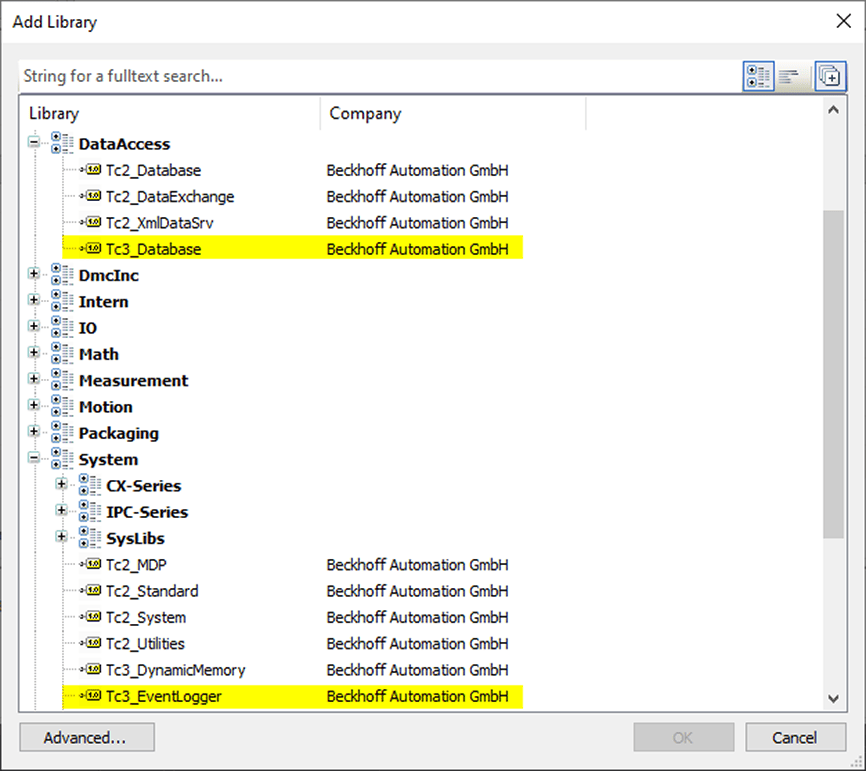 TC3 Database and TC3 Event Logger Reference Libraries